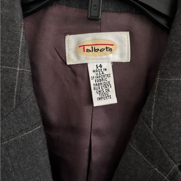 Talbots blazer 100% wool plaid dark grey 3 button 14 - Picture 4 of 5